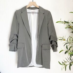 H&M Gathered Sleeve Jacket Blazer Sage Green Gray XS